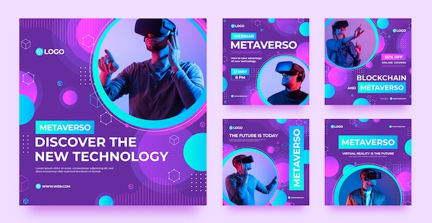 Gradientowy Zestaw Postów Metaverse Na Instagramie