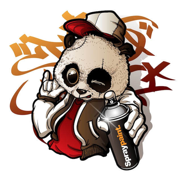 Graffiti Charakter Cute Panda Posiadania Farby W Sprayu