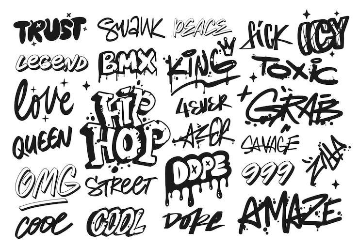 Wektor graffiti doodle i street art tags wektorowe ikony zestaw