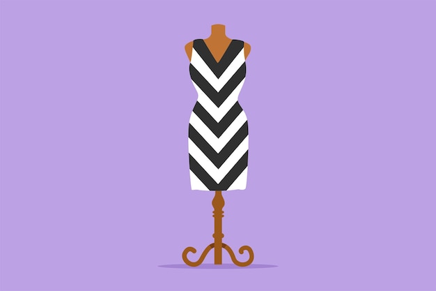 Plik wektorowy graficzny projekt płaski rysunek kobiety piękne sukienki na manekinie elegancka sukienka na ramionach etykieta symbol wieszak na sukienkę sklep odzieżowy koncepcja butiku mody cartoon styl wektor ilustracja