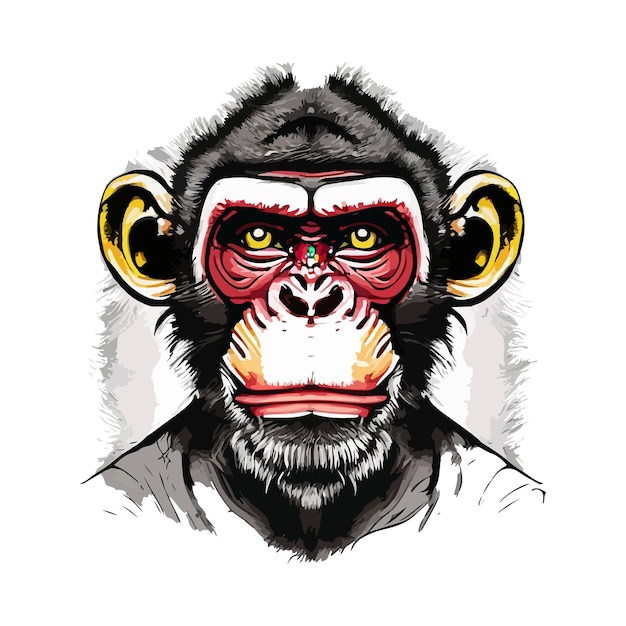 Grafika ilustracja i tshirt projekt małpa twarz na białym tle