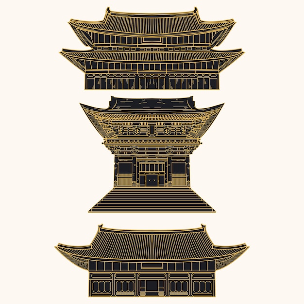 Plik wektorowy grafika liniowa budynku świątyni w azji