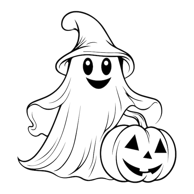 Grafika liniowa ducha Halloween do kolorowania strony z książką Grafika liniowa dla dzieci do kolorowania Strona do kolorowania z zarysem kreskówki