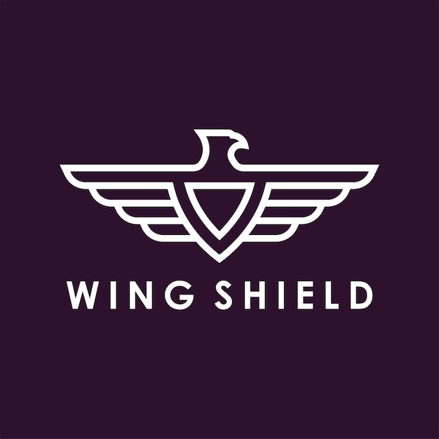 Grafika Liniowa Eagle Wing I Shield Design Logo, Minimalistyczna I Potężna Reprezentacja Siły