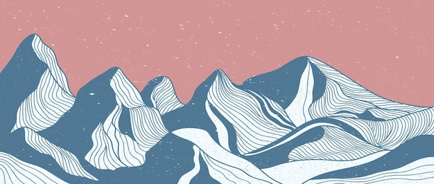 Grafika liniowa górska Współczesna minimalistyczna sztuka druku w połowie wieku Abstrakcyjne współczesne estetyczne tła krajobrazy ilustracja wektorowa