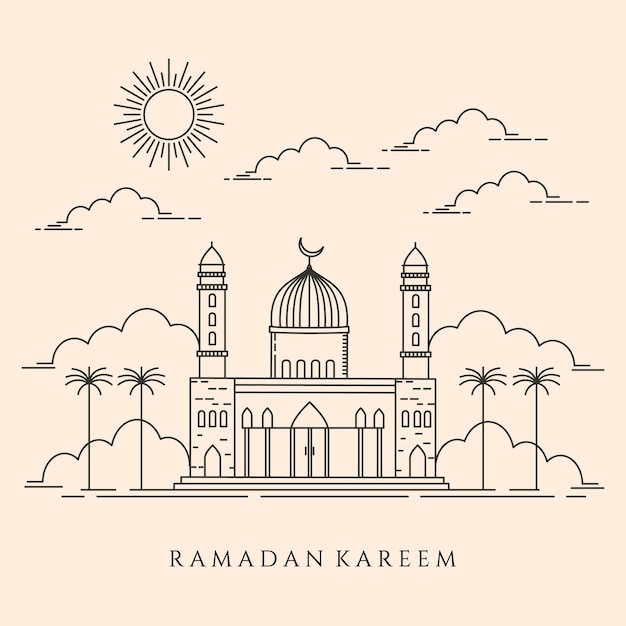 Grafika Liniowa Meczet Krajobraz Ilustracja Projekt Ramadan Kareem Projekt Symbolu Tła