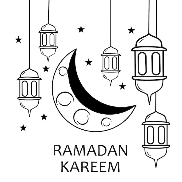 Grafika Liniowa Meczetu I Ozdoby Miesiąca Ramadan