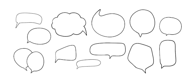 Grafika liniowa wiadomości mowy na białym tle Zestaw bańki tekstowej zarys czatu doodle kolekcja ilustracji wektorowych