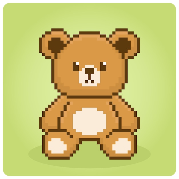 Grafika Pikselowa Niedźwiedzia Brunatnego Siedzi. Słodkie Zwierzęta Do Zasobów Gry W Ilustracjach Wektorowych