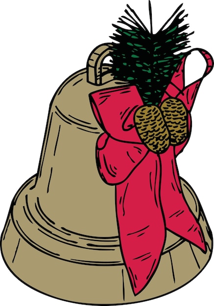 Plik wektorowy grafika wektorowa dzwonka z czerwoną wstążką i szyszką i igłą wykończenia z rysunku patentowego usa