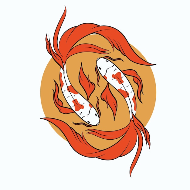 Plik wektorowy grafika wektorowa ryb koi na malowane czerwone kółko. ilustracja japoński karp. orientalna ryba symboliczna