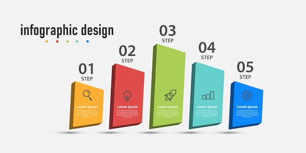 Grafiki Z Informacjami Biznesowymi Oś Czasu Szablonu 3d Z Opcjami 5 Kroków Może Być Wykorzystana Do Diagramu Przepływu Pracy