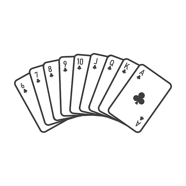 Grając w karty pokerowe kluby od sześciu do zestawu wektorów w kolorze asa