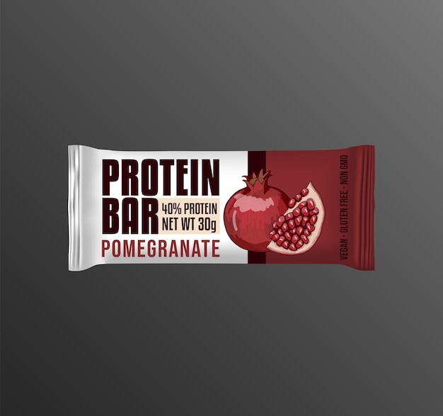 Plik wektorowy granat protein bar label design ręcznie rysowane ilustracji owoców