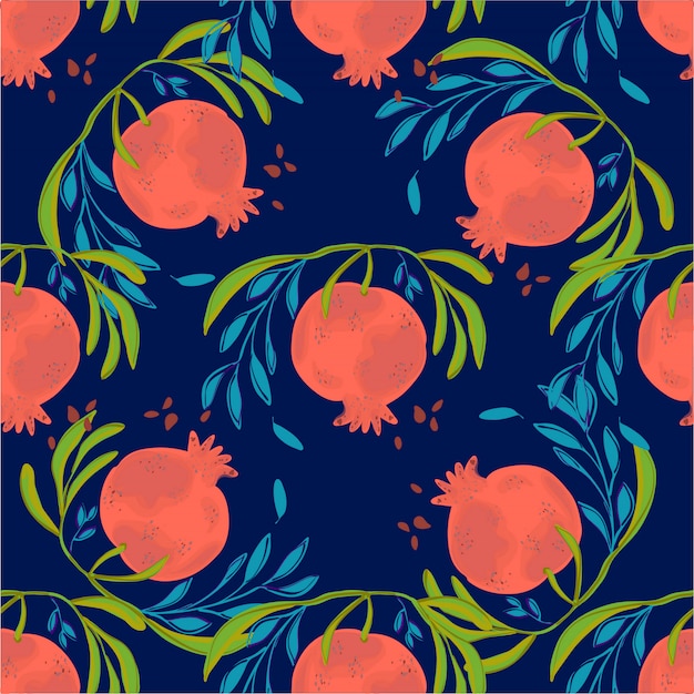 Granatowiec ręka rysująca bezszwowa deseniowa ilustracja. Owoce botaniczne. Grawerowany granat.