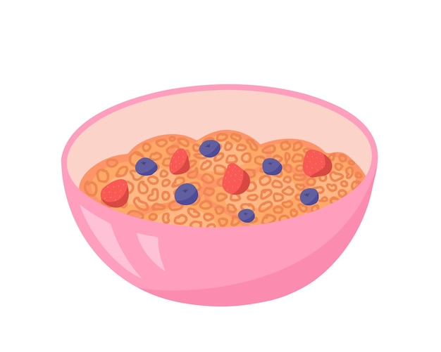 Plik wektorowy granola miska muesli śniadaniowa owsianka zbożowa ręcznie rysowana ilustracja