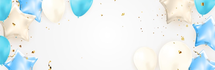 Wektor gratulacje projekt transparentu z konfetti, balony i błyszczącą wstążką brokatową na tło strony wakacje. ilustracja wektorowa