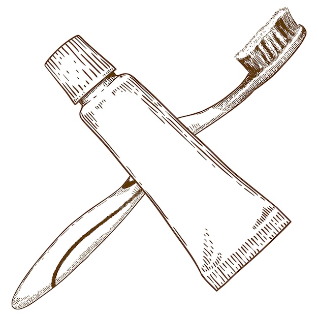 Plik wektorowy grawerowanie ilustracja rurki szczoteczki do zębów i pasty do zębów