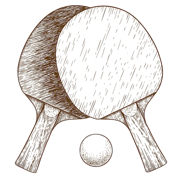 Grawerowanie ilustracja tenis stołowy ping pong dwa rakiety i piłki