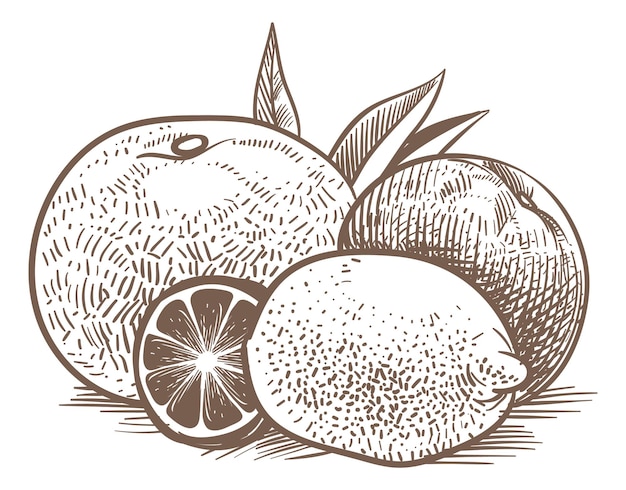 Grawerowanie Owoców Cytrusowych Szkic Mandarynki I Cytryny