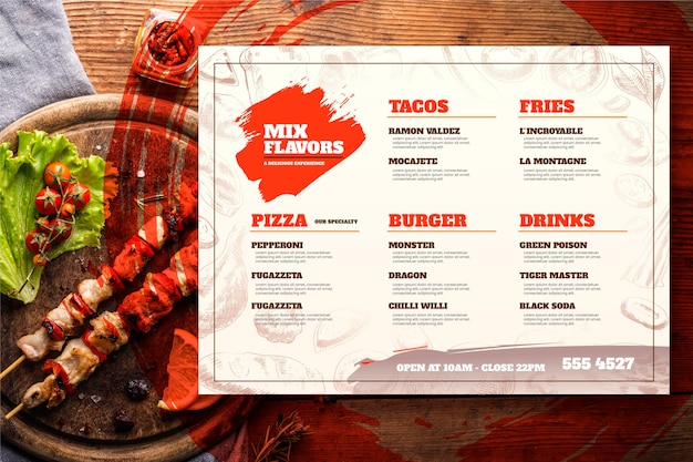 Plik wektorowy grawerowanie ręcznie rysowane rustykalny szablon menu restauracji ze zdjęciem