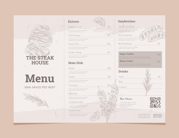 Plik wektorowy grawerowanie ręcznie rysowane rustykalny szablon menu restauracji