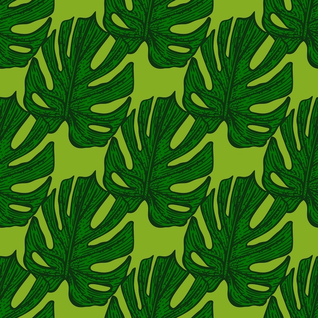 Grawerowanie wzór liści monstera Vintage pozostawia tło Powtarzające się tekstury w ręcznie rysowane stylu dla tkaniny papier pakowy tapeta tkanki ilustracji wektorowych
