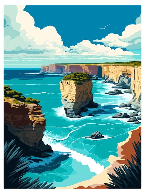 Great Ocean Road Australia Vintage Travel Poster Souvenir Postcard Portret Obraz Ilustracja