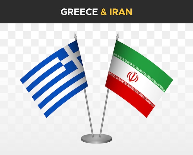 Grecja vs iran flagi na biurko makieta na białym tle ilustracja wektorowa 3d grecka flaga stołu