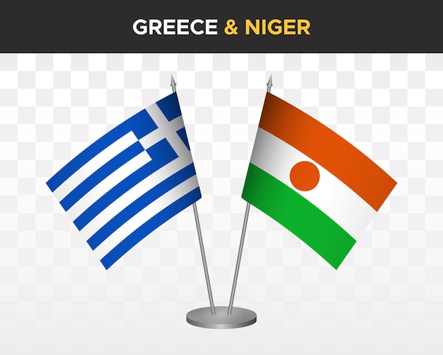Grecja vs niger flagi na biurko makieta na białym tle ilustracja wektorowa 3d grecka flaga stołu