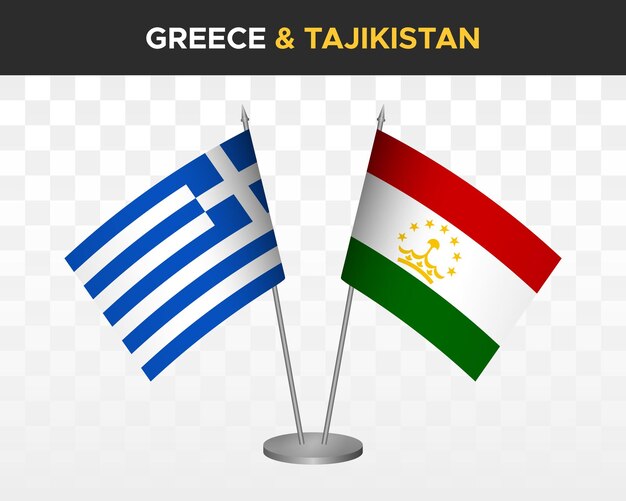 Grecja vs Tadżykistan flagi na biurko makieta na białym tle ilustracja wektorowa 3d grecki stół flaga