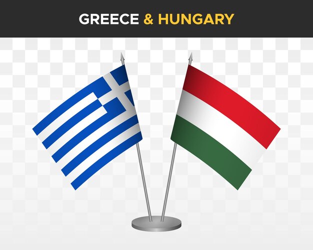 Grecja vs Węgry flagi biurko makieta na białym tle 3d ilustracji wektorowych grecki stół flaga