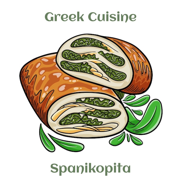 Grecki spanakopita lub ciasto ze szpinakiem Tradycyjna kuchnia grecka Ilustracja wektorowa izolowane