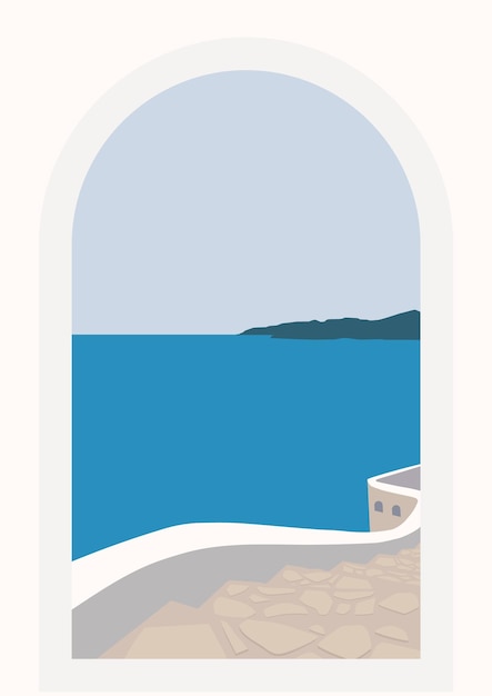 Plik wektorowy greckie miasto widok płaski kolor ilustracji wektorowych letnie wakacje w grecji