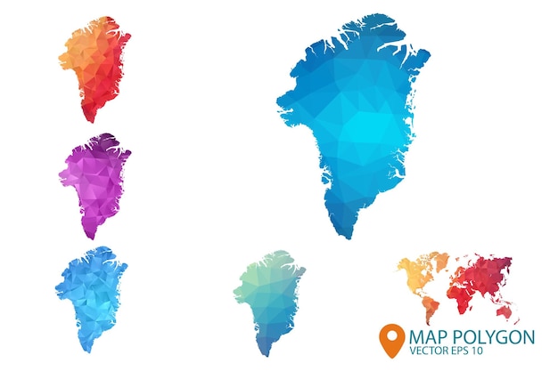 Grenlandia Mapa Zestaw geometrycznego pogniecionego trójkątnego tła graficznego w stylu low poly