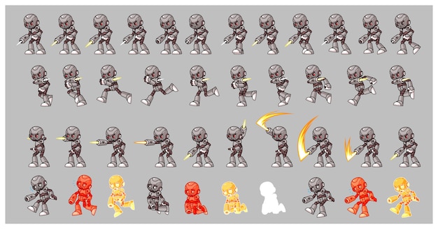 Grey Cyborg Enemy Game Sprites