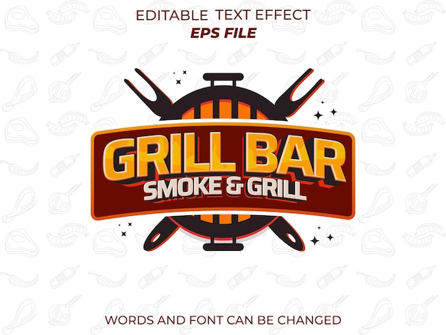 Plik wektorowy grill bar efekt tekstu czcionka edytowalna typografia szablon wektorowy tekstu 3d
