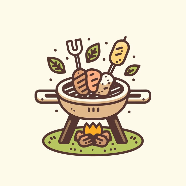 Grill barbecue z ilustracją jedzenia
