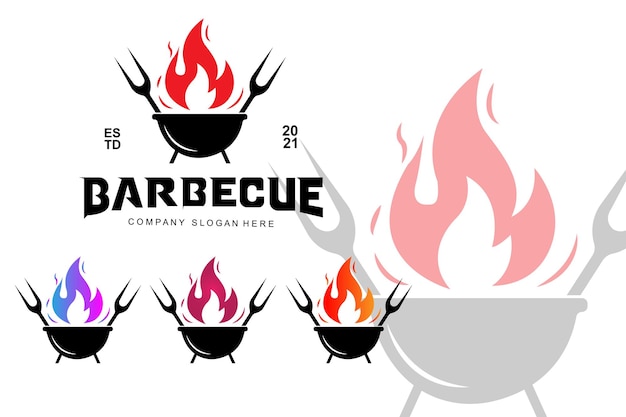 Grill Logo Design Pieczeń Wołowa Ilustracja Grill Ikona