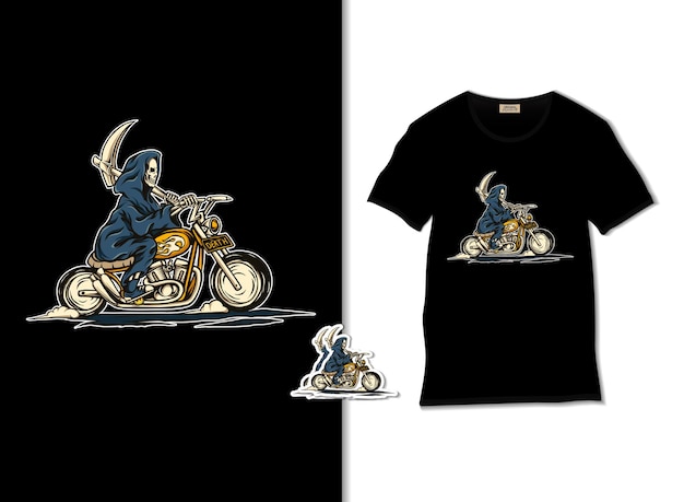 Grim Reaper jedzie na motocyklu ilustracja z projektem koszulki