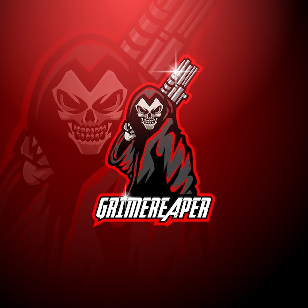 Grim Reaper Maskotka Logo Trzyma Pistolet