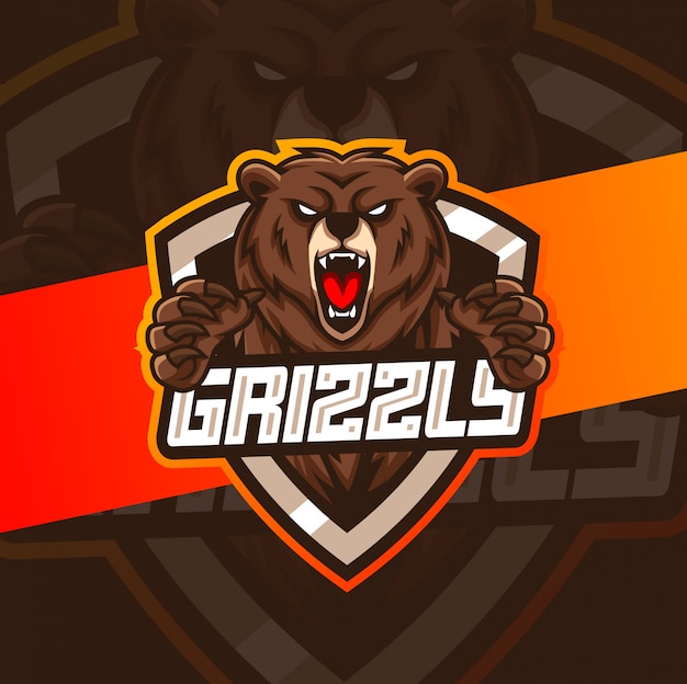 Grizzly Bear Maskotka Esport Logo Design