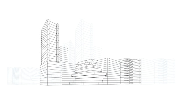 Gród na białym tle, panoramę nowoczesnego miasta, sylwetka miasta, ilustracji wektorowych w płaskiej konstrukcji.