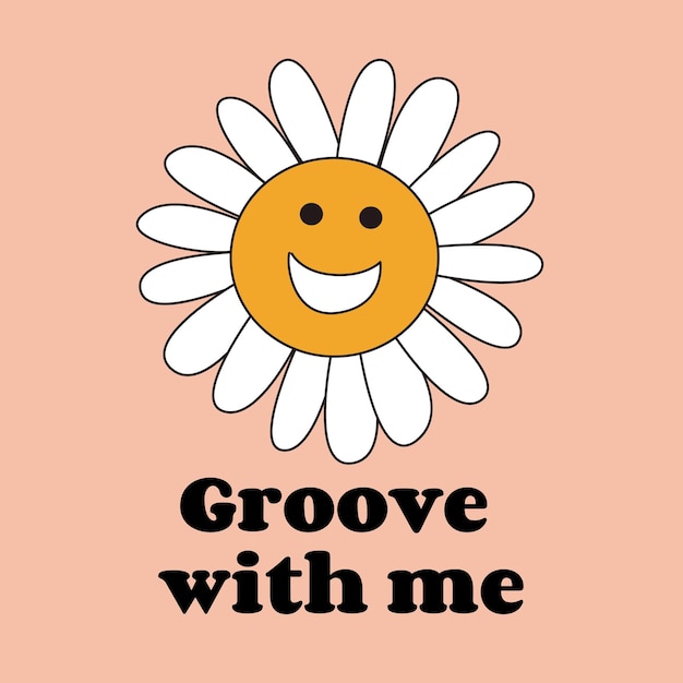 Groove with me Slogan Print z efektownymi buźkami kwiatami 70's Groovy tematyczne ręcznie rysowane streszczenie