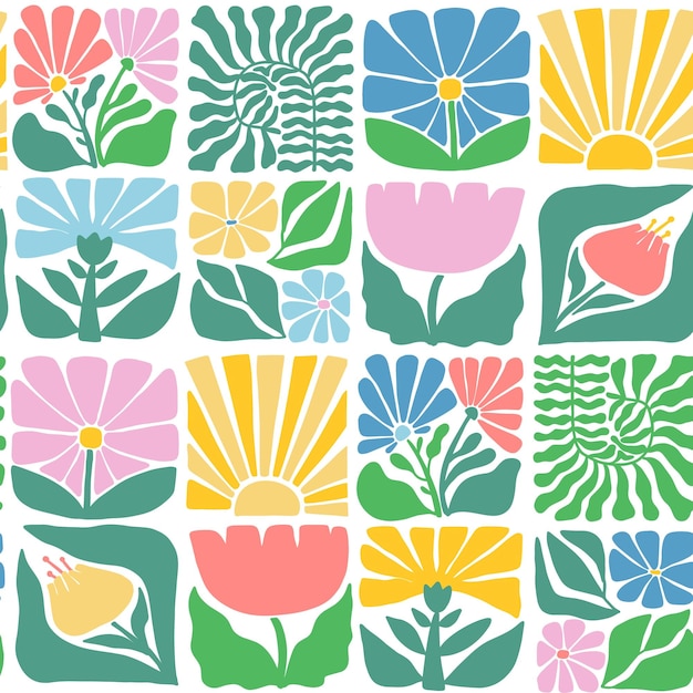 Plik wektorowy groovy bezszwowy wzór z abstrakcyjnymi kwiatami do tapet tekstylnych odcisków papieru opakowania dekoracji