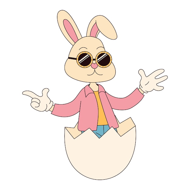 Plik wektorowy groovy hippie happy easter charakter easter bunny w modnym stylu retro 60s 70s cartoon