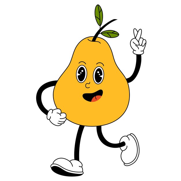 Plik wektorowy groovy pear fruit ręczny rysunek zabawny retro vintage modny styl owocowy postać z kreskówek doodle