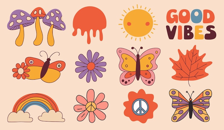 Wektor groovy retro 70s vibes