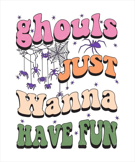 Groovy Styl Halloween Typografii T-shirt Design, Vintage Typografia T-shirt Design, Groovy Y-shirt