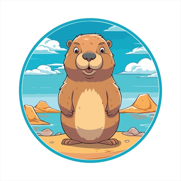 Plik wektorowy groundhog cute zabawny kreskówka kawaii kolorowa akwarela plaża lato zwierzę zwierzęce naklejka ilustracja